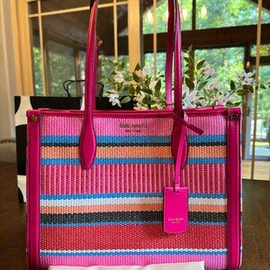 Kate Spade Market Striped Woven Straw Medium Tote & Dust Bag - Wild Raspberry